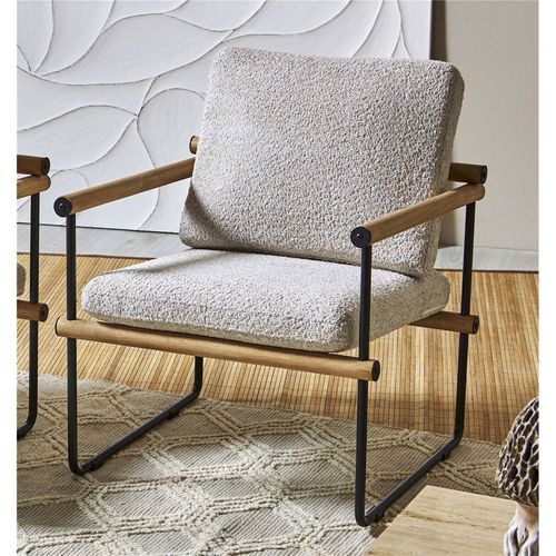 Fauteuil Design Beige Assise Confortable En Bois Et Métal