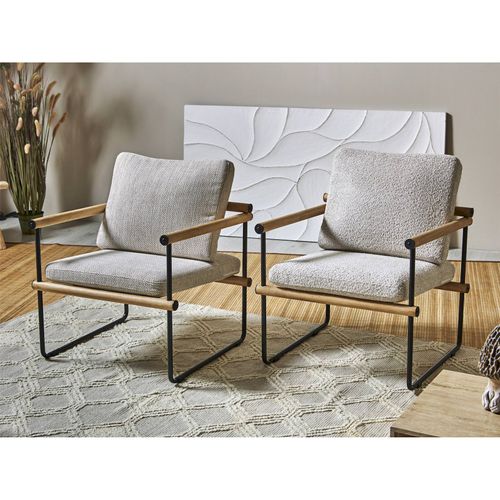 Fauteuil Design Beige Assise Confortable En Bois Et Métal