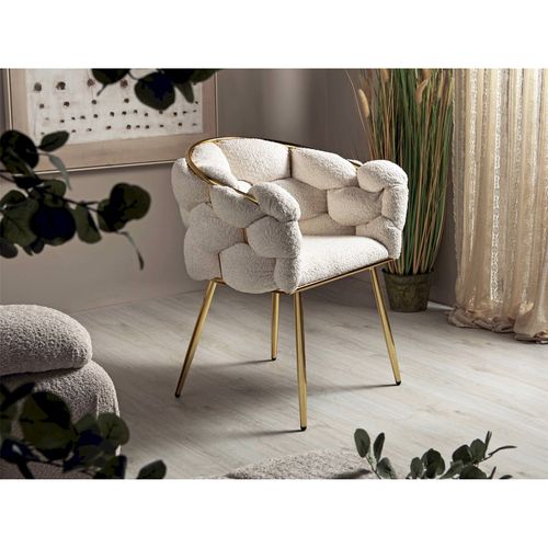 Fauteuil Blanc Bouclette Pieds Or Confort Et Design Moderne