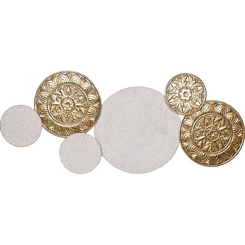 Décoration Murale Métal Mandalas Blanc Et Or Élégance Artisanale