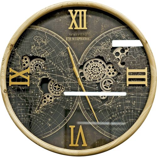 Horloge Murale Décorative En Bois Et Métal Style Hémisphère