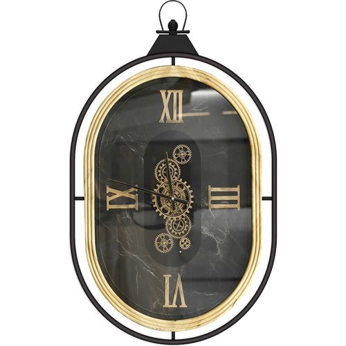 Horloge Murale Ovale Décorative Bois Et Métal Style Industriel