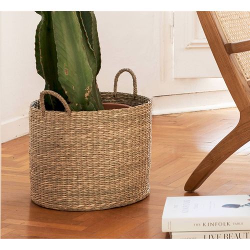 Panier En Fibres Naturelles Avec Anses Fait Main Élégant