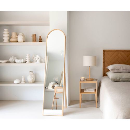 Miroir Sur Pied En Bois De Pin Finition Vernie Marron Élégant