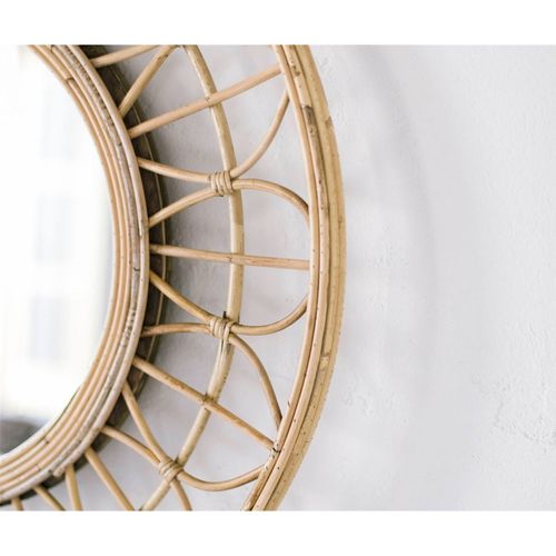 Miroir Mural Ethnique Décoratif En Rotin Et Mdf Naturel