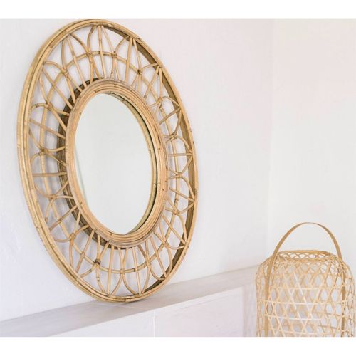 Miroir Mural Ethnique Décoratif En Rotin Et Mdf Naturel