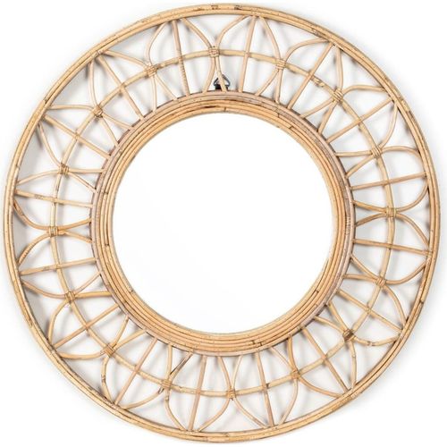 Miroir Mural Ethnique Décoratif En Rotin Et Mdf Naturel