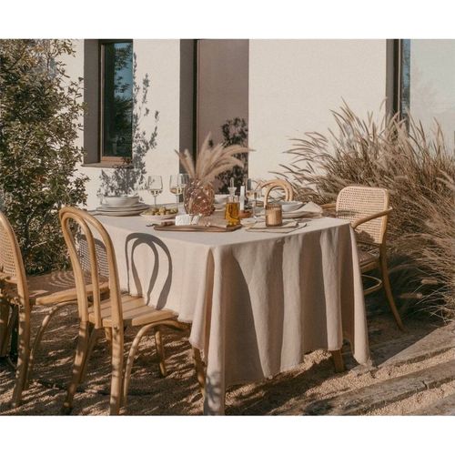 Nappe Beige Éco Responsable En Lin Et Coton Avec Franges