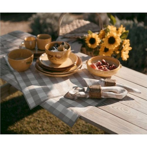 Nappe Vichy Beige En Lin Et Coton Écoresponsable