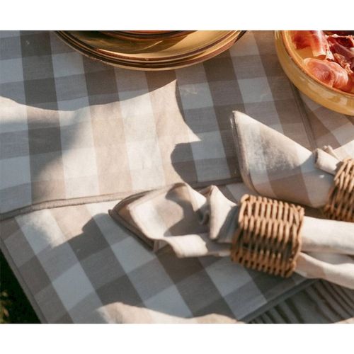 Nappe Vichy Beige En Lin Et Coton Écoresponsable