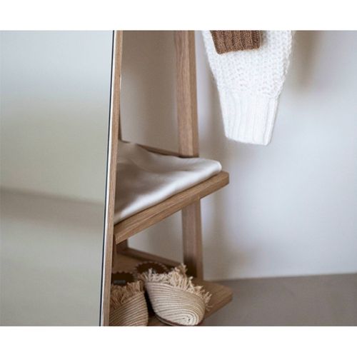 Miroir Sur Pied Nordique Avec Étagère Bois Chêne Naturel