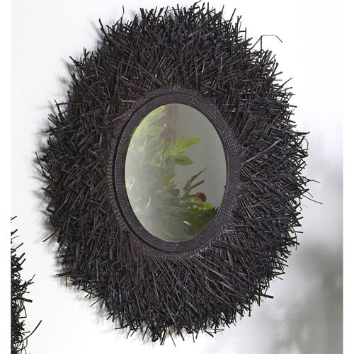 Miroir Mural Décoratif Noir En Fibre De Pandan Élégant
