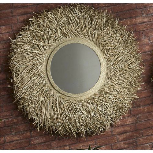 Miroir Mural Décoratif En Fibre Naturelle Pandan