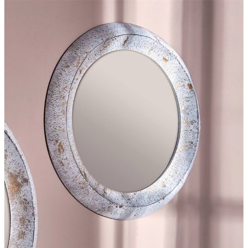 Miroir Mural Rond Métal Blanc Effet Jaspe Or Élégant