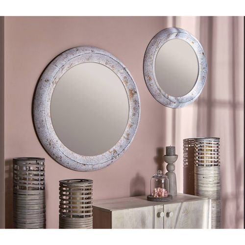 Miroir Mural Rond Métal Blanc Effet Jaspe Or Élégant