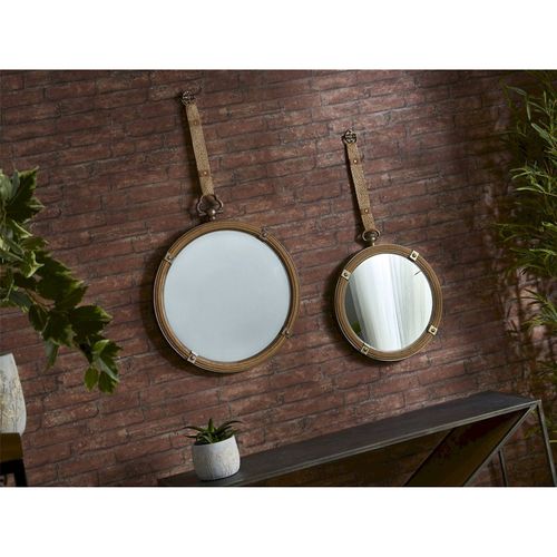 Miroir Mural Décoratif Métal Et Polipiel Marron Élégant