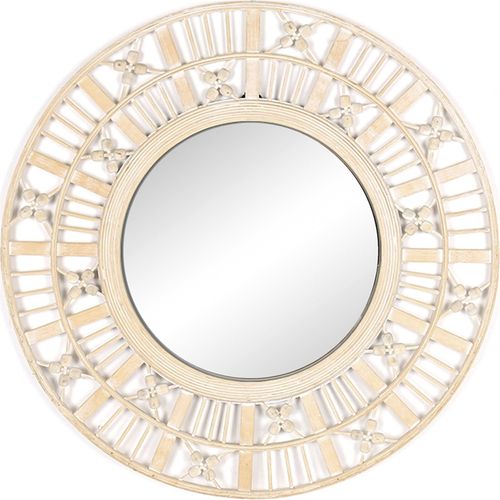 Miroir Mural Bois Blanc Décapé Style Bohème Avec Motifs Sculptés