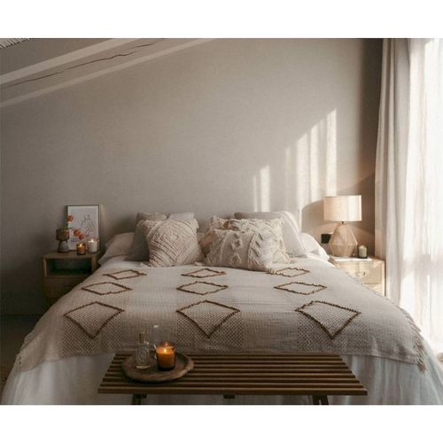 Plaid Coton Beige Doux à Motifs Pour Salon Cosy