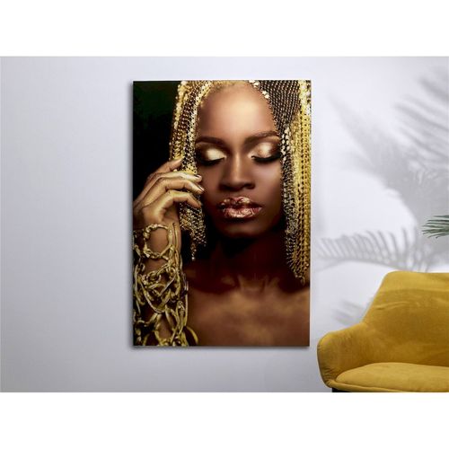 Portrait Mural Femme Africaine Élégance Dorée Et Rouge