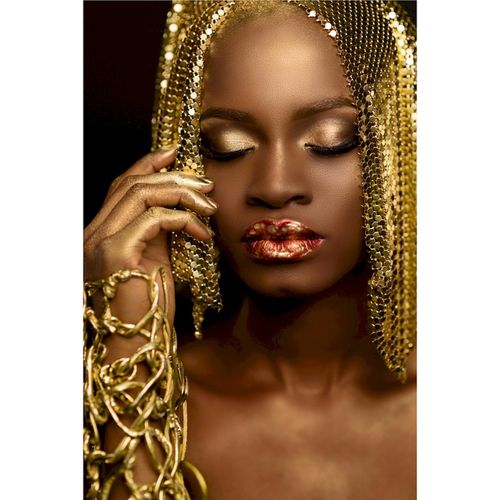 Portrait Mural Femme Africaine Élégance Dorée Et Rouge