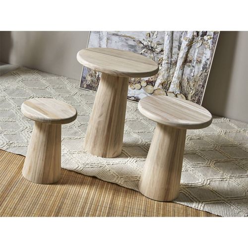 Table Basse Ronde En Bois Naturel Paulownia Design Épuré