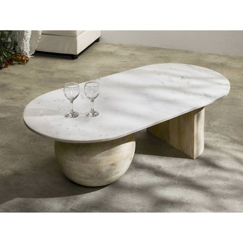 Table Basse Design En Bois De Manguier Et Plateau Marbre Naturel