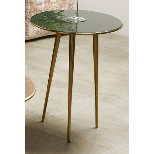 Table D'appoint Verte Élégante Avec Pieds Dorés En Aluminium