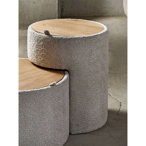 Table D'appoint Beige Avec Rangement Tissu Bouclette Élégante