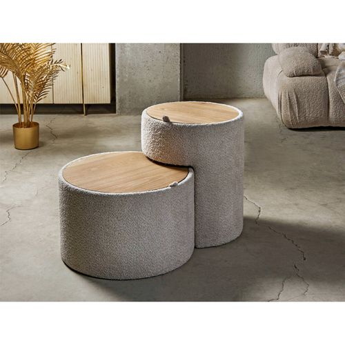 Table D'appoint Beige Avec Rangement Tissu Bouclette Élégante