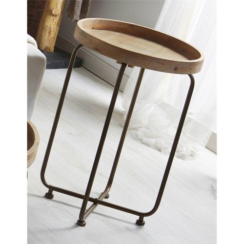 Table Dappoint Bois Métal Finition Naturelle Et Bronze