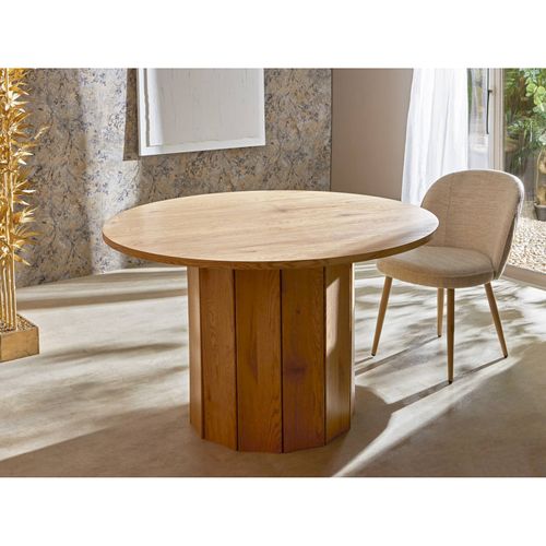 Table Ronde Design En Frêne Naturel Finition Élégante