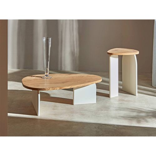 Table D'appoint Design Bois Naturel Et Blanc Style Contemporain