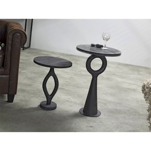 Table D'appoint Noire En Bois De Manguier Style Contemporain
