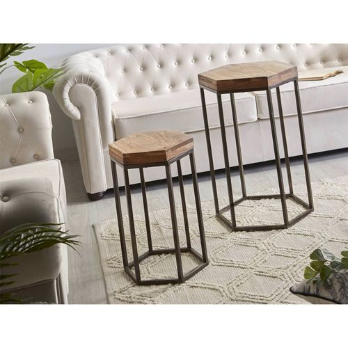 Table D'appoint Hexagonale Acacia Et Métal Style Naturel