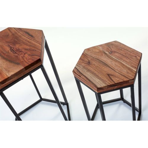Table D'appoint Hexagonale Acacia Et Métal Style Naturel
