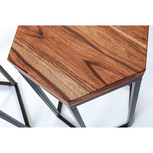 Table D'appoint Hexagonale Acacia Et Métal Style Naturel