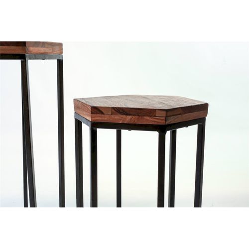 Table D'appoint Hexagonale Acacia Et Métal Style Naturel
