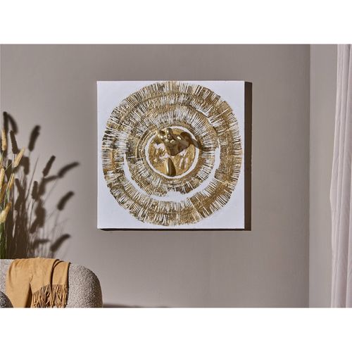 Tableau Mural Athlète Doré Traversant Cercle Blanc Et Or - 80 X 80 Cm