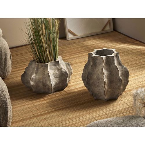 Vase Octogonal En Ciment Blanc Effet Vieilli Sculptural