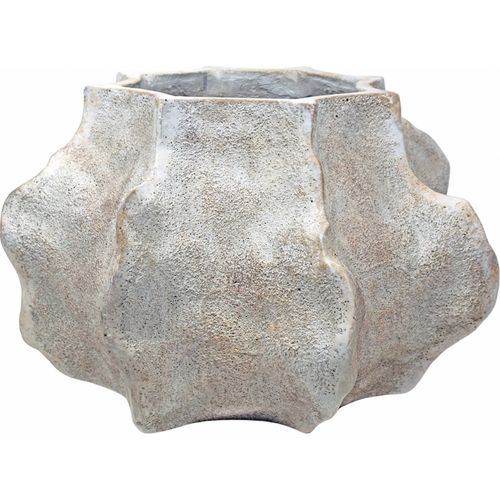 Vase Octogonal En Ciment Blanc Effet Vieilli Sculptural