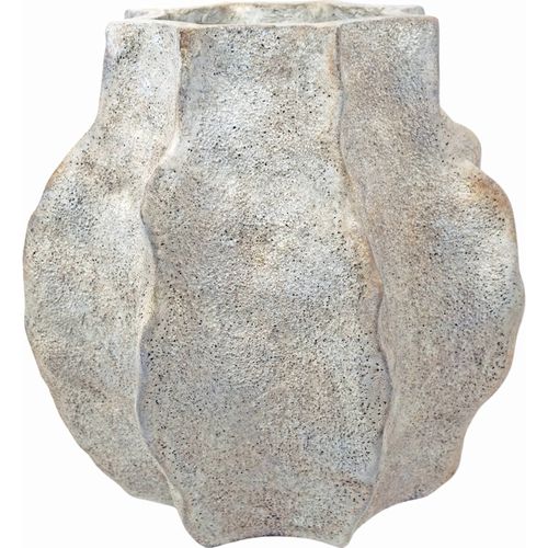 Vase Octogonal Ondulé En Ciment Blanc Effet Vieilli