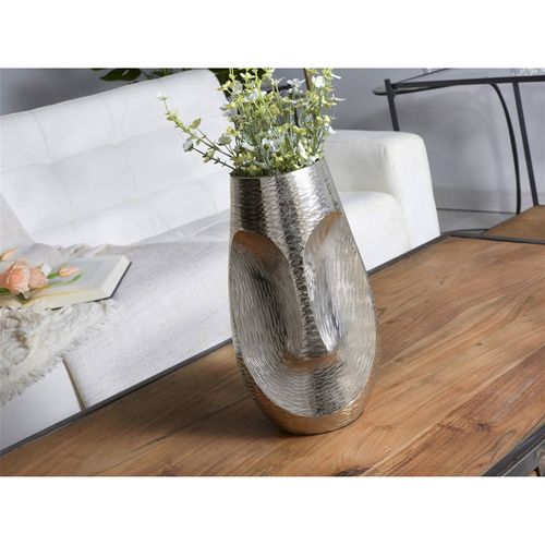 Vase Décoratif Visage En Aluminium Finition Argentée Brillante