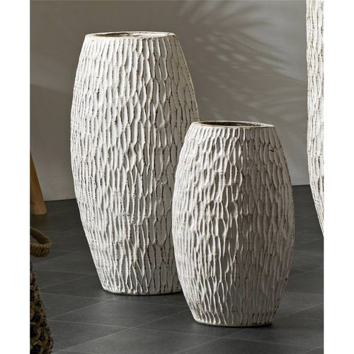 Vasija Terracotta Blanc Vieilli Motif Texturé Élégant