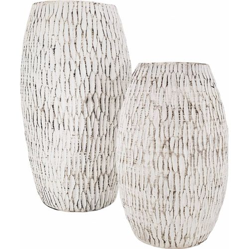 Vasija Terracotta Blanc Vieilli Motif Texturé Élégant