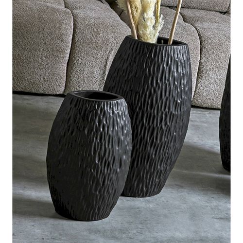 Vase Décoratif Terracotta Noir Effet Texturé Moderne