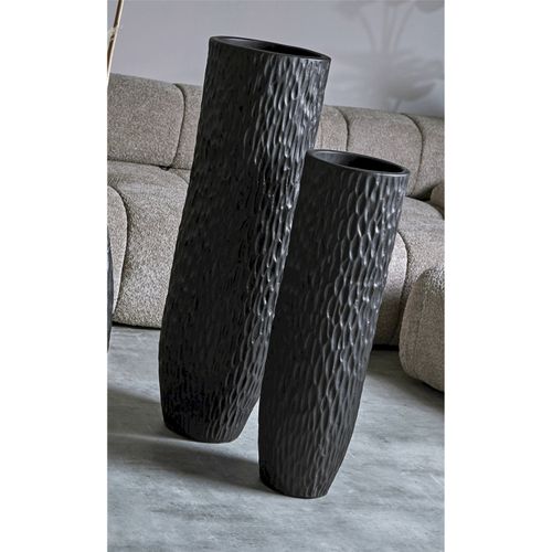 Vase Décoratif Terracotta Noir Effet Martelé Style Contemporain