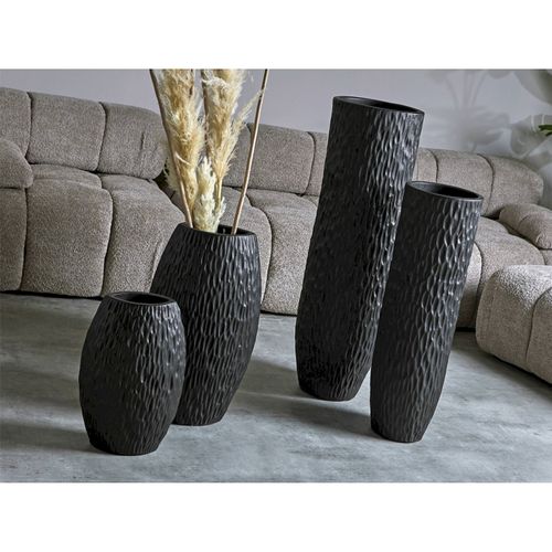 Vase Décoratif Terracotta Noir Effet Martelé Style Contemporain