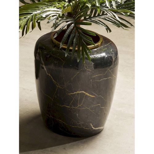 Vase Décoratif Effet Marbre Noir Et Beige En Métal Élégant