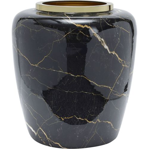 Vase Décoratif Effet Marbre Noir Et Beige En Métal Élégant