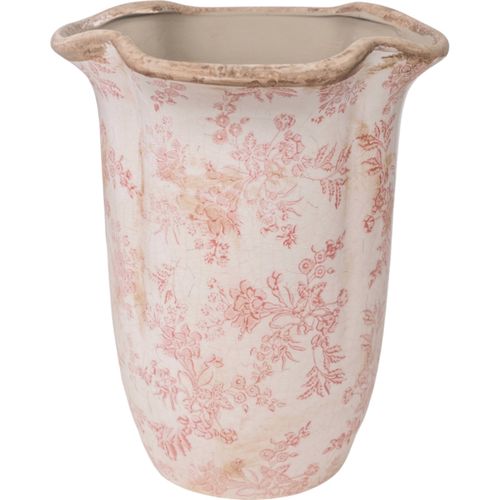 Vase En Porcelaine Ondulé Motif Floral Beige Et Rose